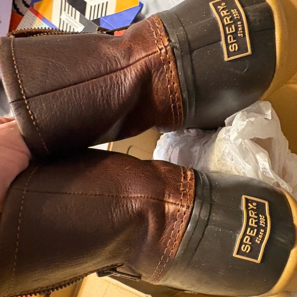 Sperry Men's Black and Brown Leather Rain Boots - Picture 6 of 7